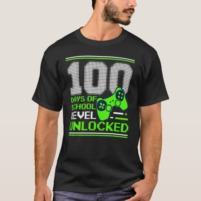 100th Day Of School Level Unlocked Kids Gamer Stud T-Shirt (Front)