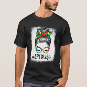 100th Day Of School Messy Bun Sped Teacher Autism  T-Shirt