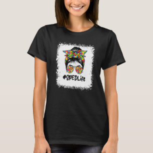 100th Day Of School Messy Bun SPED Teacher Autism  T-Shirt
