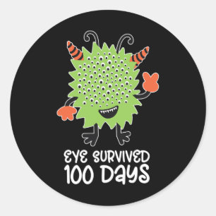 100th Day Of School Monster Boys Kids Eye Survived Classic Round Sticker