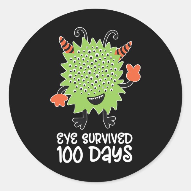 100th Day Of School Monster Boys Kids Eye Survived Classic Round Sticker (Front)