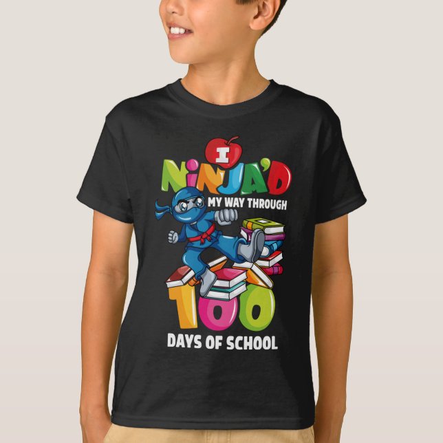 100th Day of School Ninja Teachers 100 Days  T-Shirt (Front)