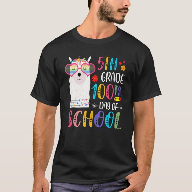 100th Day Of School No Prob Llama 100 Days Of 5th  T-Shirt (Front)