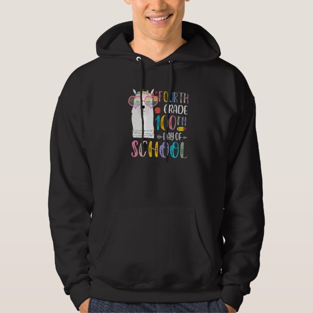 100th day of School No Prob Llama 100 Days Of Four Hoodie (Front)