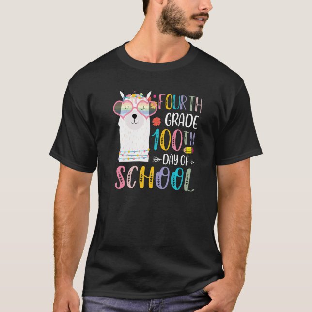 100th day of School No Prob Llama 100 Days Of Four T-Shirt (Front)