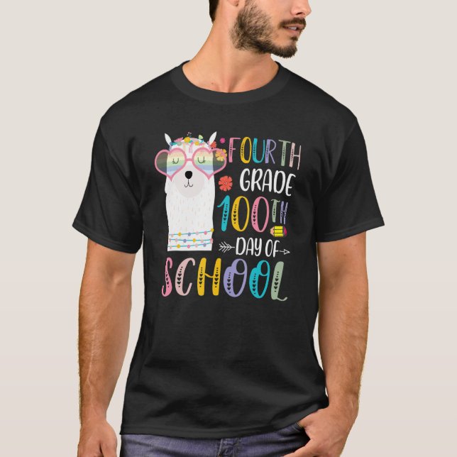 100th day of School No Prob Llama 100 Days Of Four T-Shirt (Front)