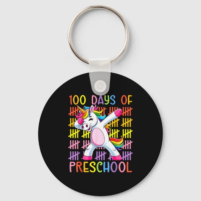 100th Day Of School Of Preschool Unicorn 100 Days  Key Ring (Front)