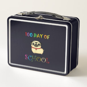 100th Day Of School Pug Dog Teachers Kids Happy Metal Lunch Box