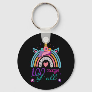 100th Day Of School Rainbow 100 Days Y'all Unicorn Key Ring