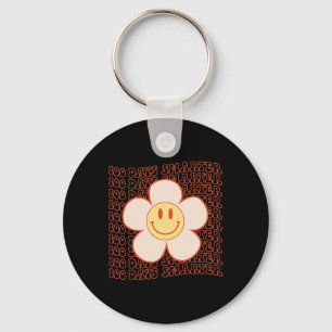 100th Day Of School Retro Groovy Happy Face 100 Da Key Ring