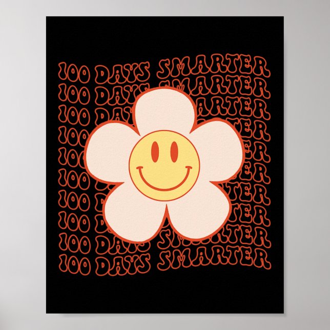 100th Day Of School Retro Groovy Happy Face 100 Da Poster (Front)