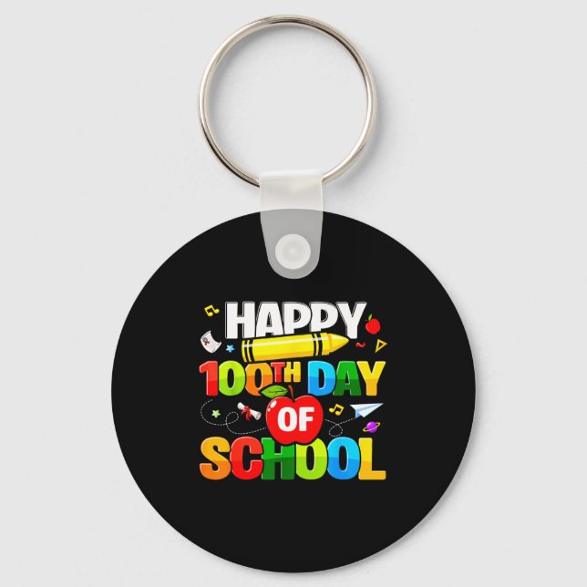 100th Day Of School Shirt For Teachers Kids Happy  Key Ring (Front)