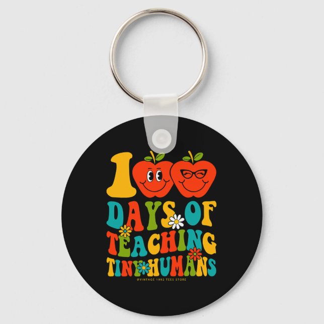 100th Day Of School Shirts Student Teacher Tiny Hu Key Ring (Front)