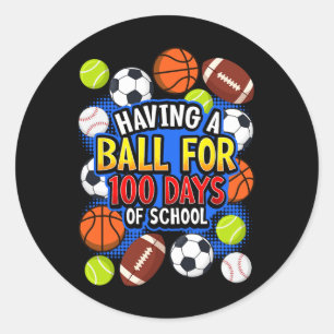 100th Day Of School Sketll Footll Soccer Sell Boys Classic Round Sticker