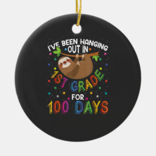 100th Day of School Sloth Design - 1st Grade 100 D Ceramic Tree Decoration
