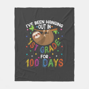 100th Day of School Sloth Design - 1st Grade 100 D Fleece Blanket