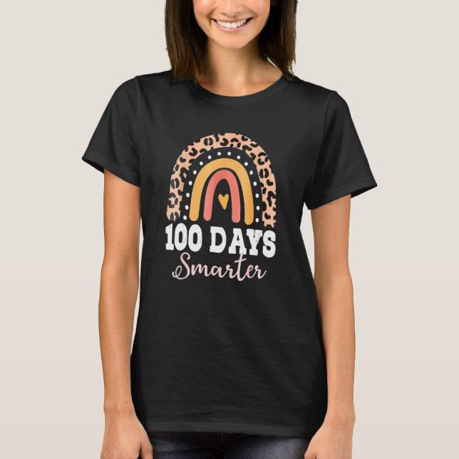 100th Day Of School Teacher 100 Days Smarter Leopa T-Shirt (Front)