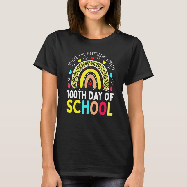 100th Day Of School Teacher 100 Days Smarter Leopa T-Shirt (Front)