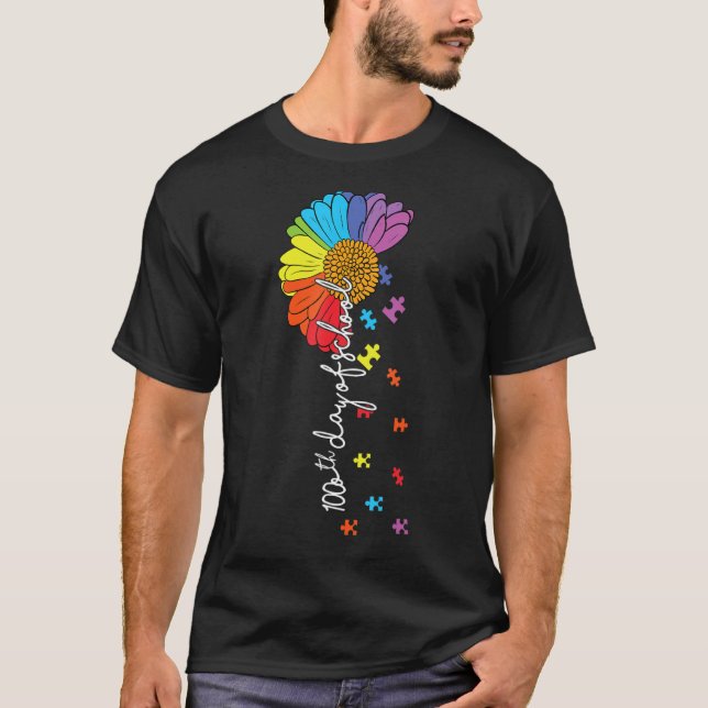 100th day of school teacher autism Awareness Valen T-Shirt (Front)