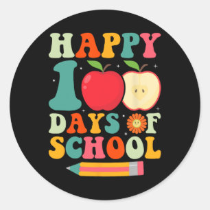 100th Day Of School Teacher Kids Retro Groovy 100 Classic Round Sticker