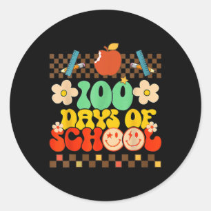 100th Day Of School Teacher Kids Retro Groovy 100 Classic Round Sticker