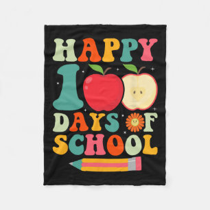 100th Day Of School Teacher Kids Retro Groovy 100 Fleece Blanket
