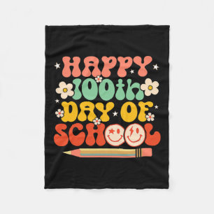 100th Day Of School Teacher Kids Retro Groovy 100 Fleece Blanket