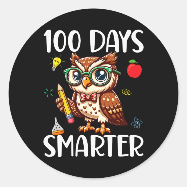 100th Day Of School Teacher Owl Pencil 100 Days Sm Classic Round Sticker (Front)