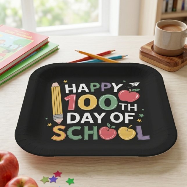 100th Day of School Teachers Happy 100 Days Paper Plate (Creator Uploaded)