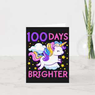 100th Day Of School Unicorn 100 Days Brighter Kind Card