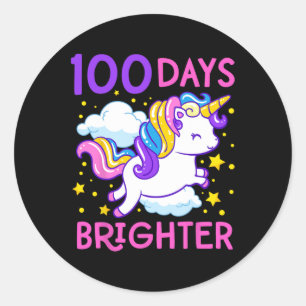 100th Day Of School Unicorn 100 Days Brighter Kind Classic Round Sticker
