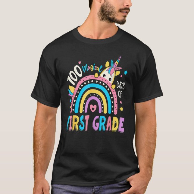 100th Day Of School Unicorn 100 Magical Days First T-Shirt (Front)