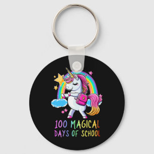 100th Day Of School Unicorn 100 Magical Days Rainb Key Ring