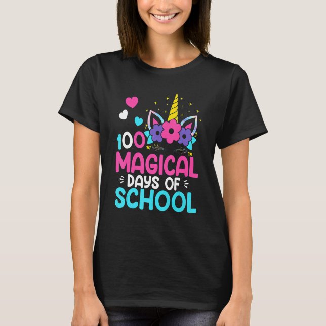100th Day of School Unicorn 100 Magical Days Teach T-Shirt (Front)