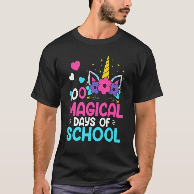 100th Day of School Unicorn 100 Magical Days Teach T-Shirt (Front)