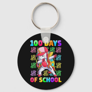 100th Day of School Unicorn for Girls Kids Happy 1 Key Ring