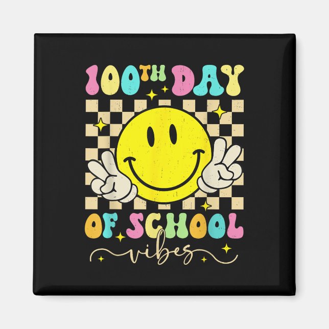 100th Day Of School Vibes Cute Smile Face 100 Days Magnet (Front)