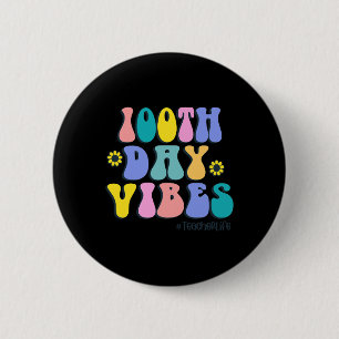 100th Day of School Vibes Retro Teacher Happy 100 6 Cm Round Badge