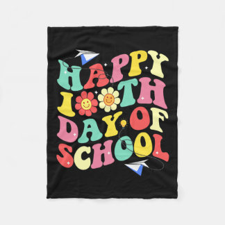 100th Day Of School Vintage Groovy Student Kid Tea Fleece Blanket