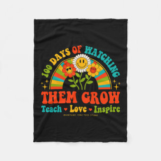 100th Day Of Watching Them Grow Teachers Groovy Hi Fleece Blanket