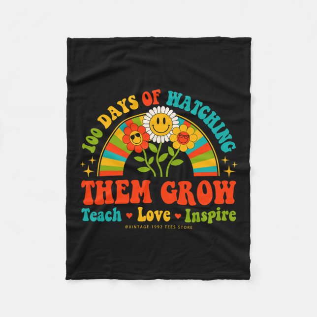 100th Day Of Watching Them Grow Teachers Groovy Hi Fleece Blanket (Front)