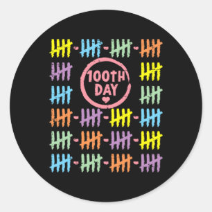 100th Day Rainbow Lines Tally Marks 100 Days Of Sc Classic Round Sticker
