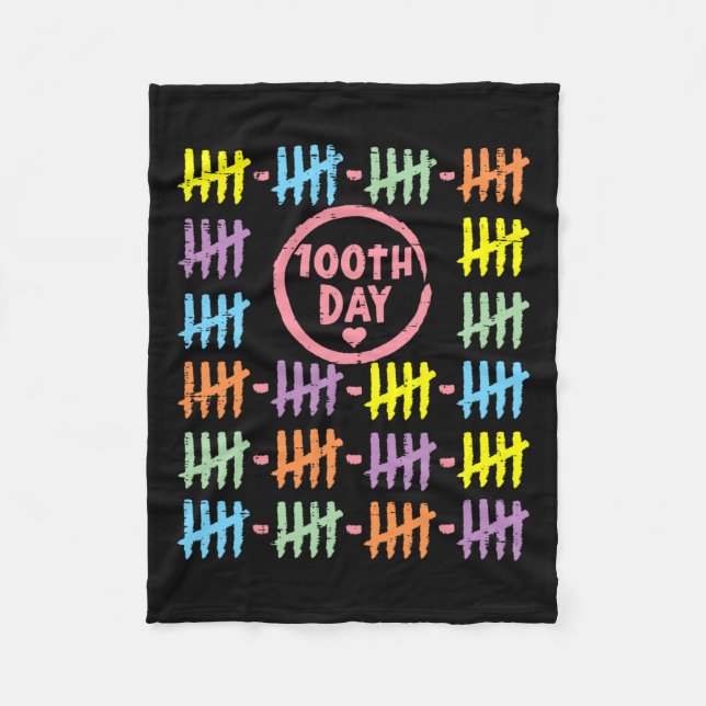 100th Day Rainbow Lines Tally Marks 100 Days Of Sc Fleece Blanket (Front)