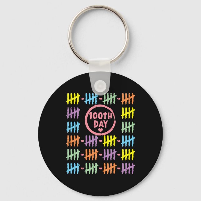 100th Day Rainbow Lines Tally Marks 100 Days Of Sc Key Ring (Front)