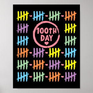 100th Day Rainbow Lines Tally Marks 100 Days Of Sc Poster