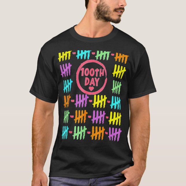 100th Day Rainbow Lines Tally Marks 100 Days Of Sc T-Shirt (Front)
