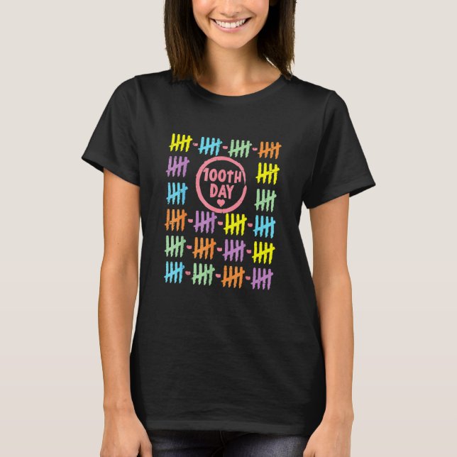 100th Day Rainbow Lines Tally Marks 100 Days Of Sc T-Shirt (Front)