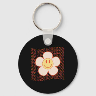 100th Day School Retro Groovy Happy Face 100 Days Key Ring