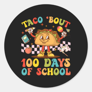 100th Day Teacher Taco Bout Retro Groovy 100 Days Classic Round Sticker