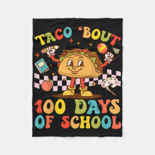100th Day Teacher Taco Bout Retro Groovy 100 Days Fleece Blanket